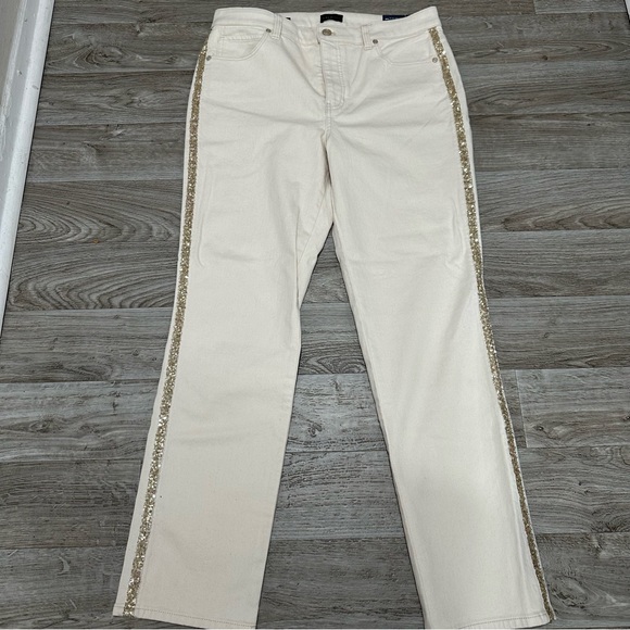 Talbots Sequin Stripe Straight Leg Jeans - Picture 4 of 9